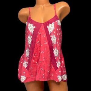 Free People Cami Top Womens Pink White Floral Spaghetti Strap Pullover Size S